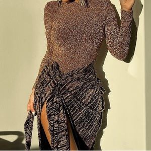 Gold & Black Slit Dress